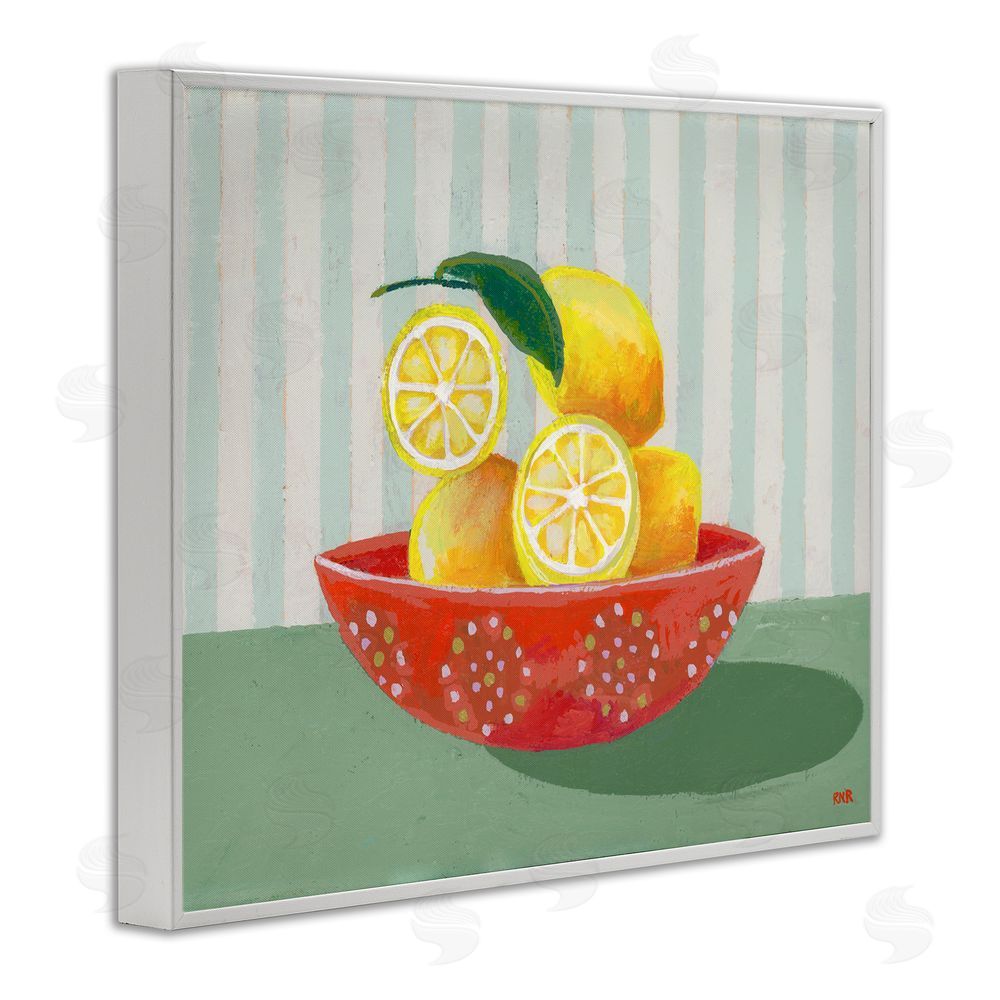 Rachael Reese Sunny Lemons in Red Bowl White Framed Giclee Wall Art Print