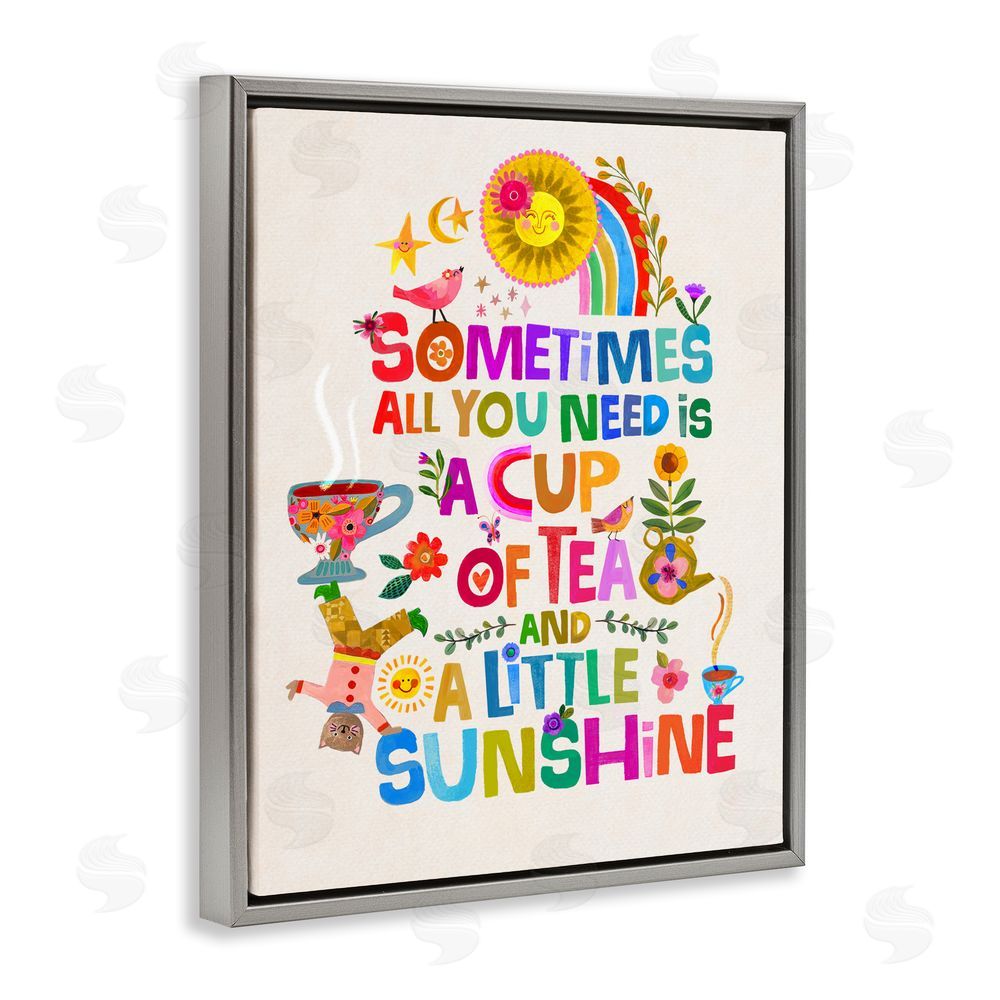 Katherine Herrell Studio Cup Of Tea & Sunshine Gray Floating Frame Canvas Wall Art Print