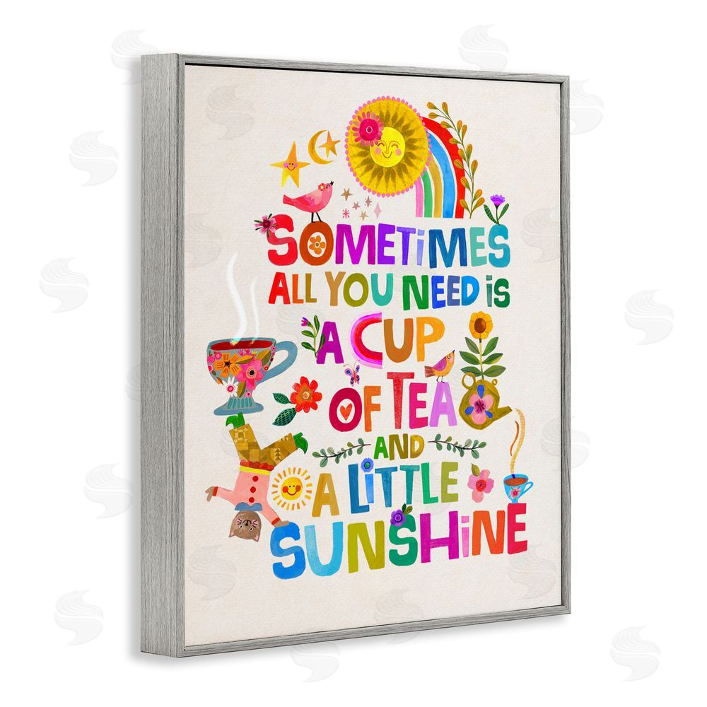 Katherine Herrell Studio Cup Of Tea & Sunshine Gray Framed Giclee Wall Art Print