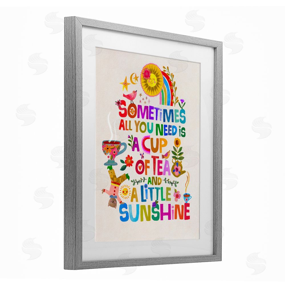 Katherine Herrell Studio Cup Of Tea & Sunshine Gray Framed Print Under Glass Wall Art