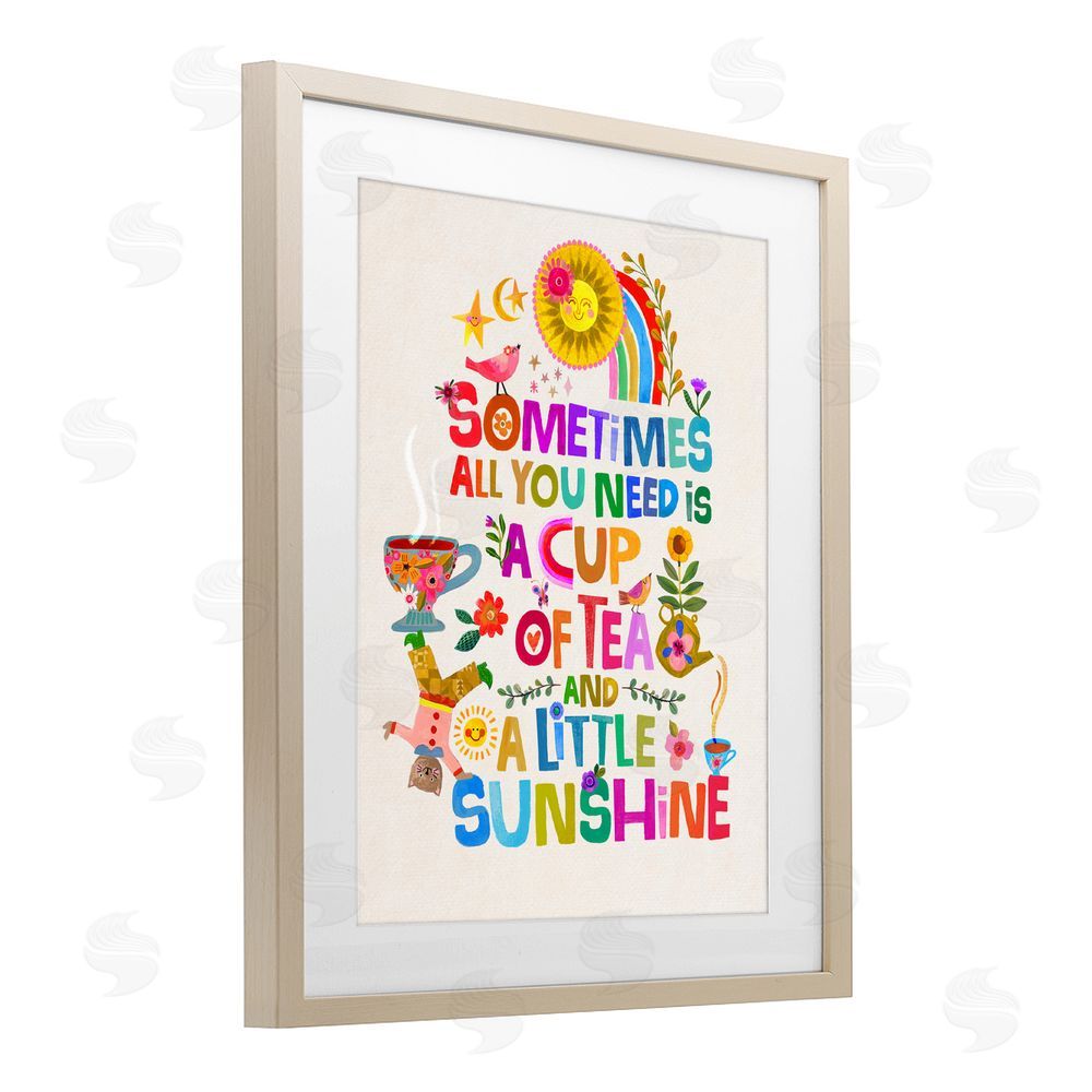 Katherine Herrell Studio Cup Of Tea & Sunshine Brown Framed Print Under Glass Wall Art