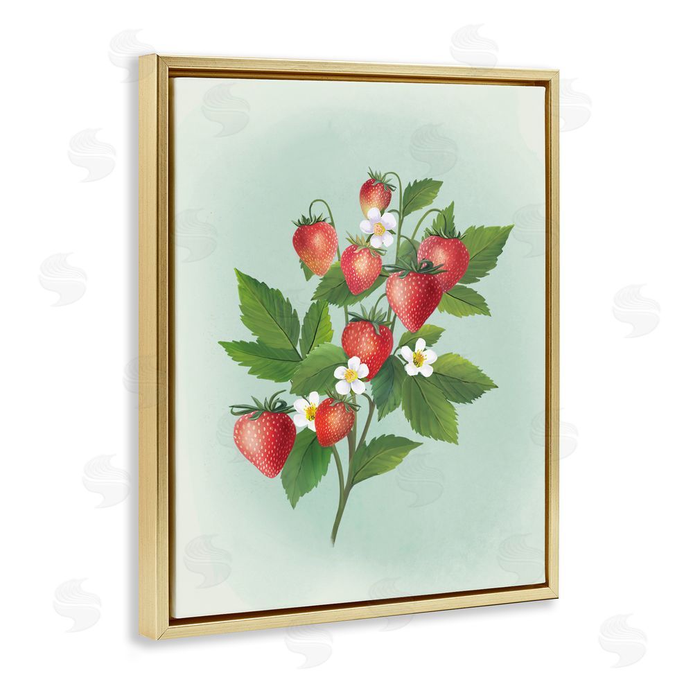 Diane Neukirch Vintage Strawberry Bundle Gold Floating Framed Canvas Wall Art Print