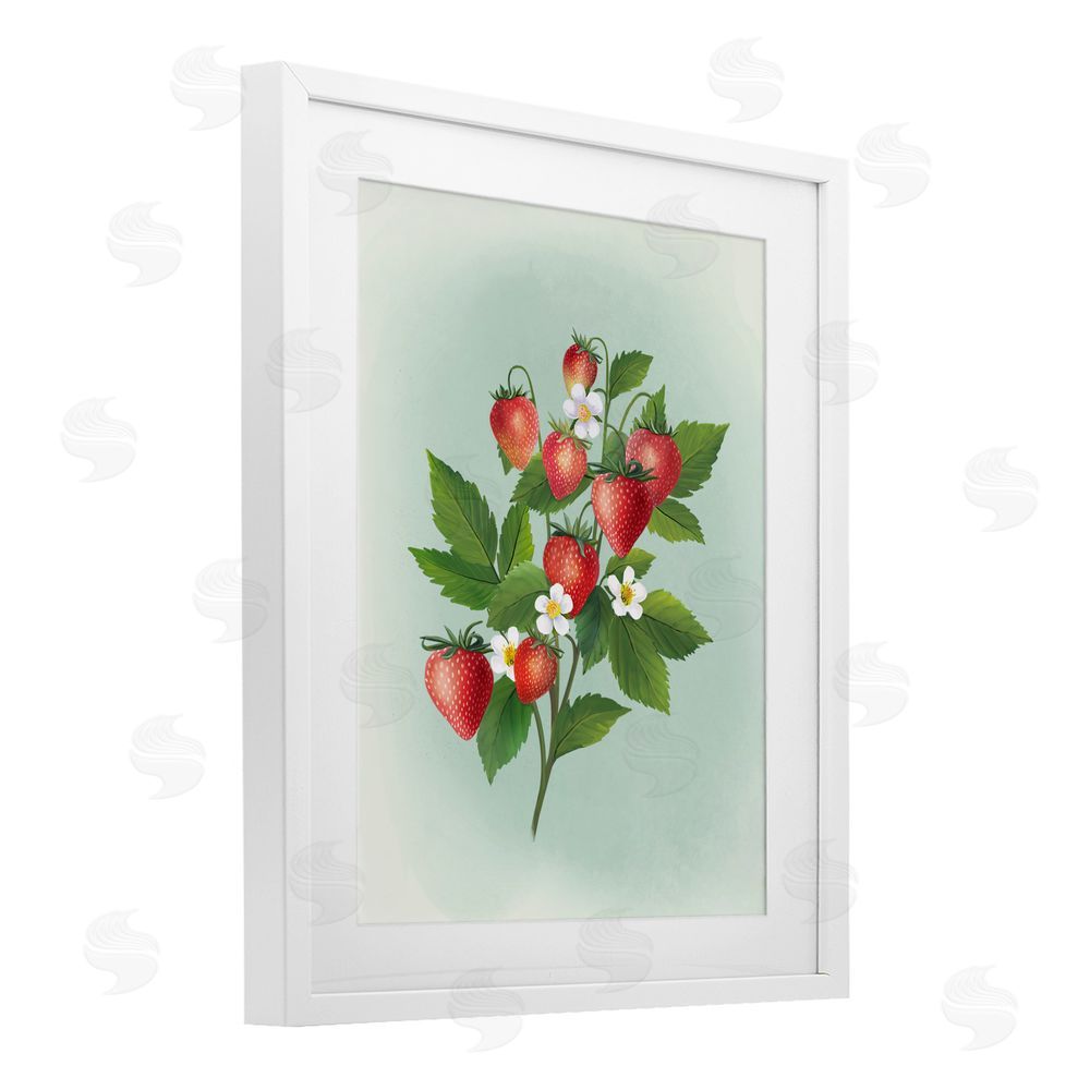 Diane Neukirch Vintage Strawberry Bundle White Framed Print Under Glass with White Mat Wall Art