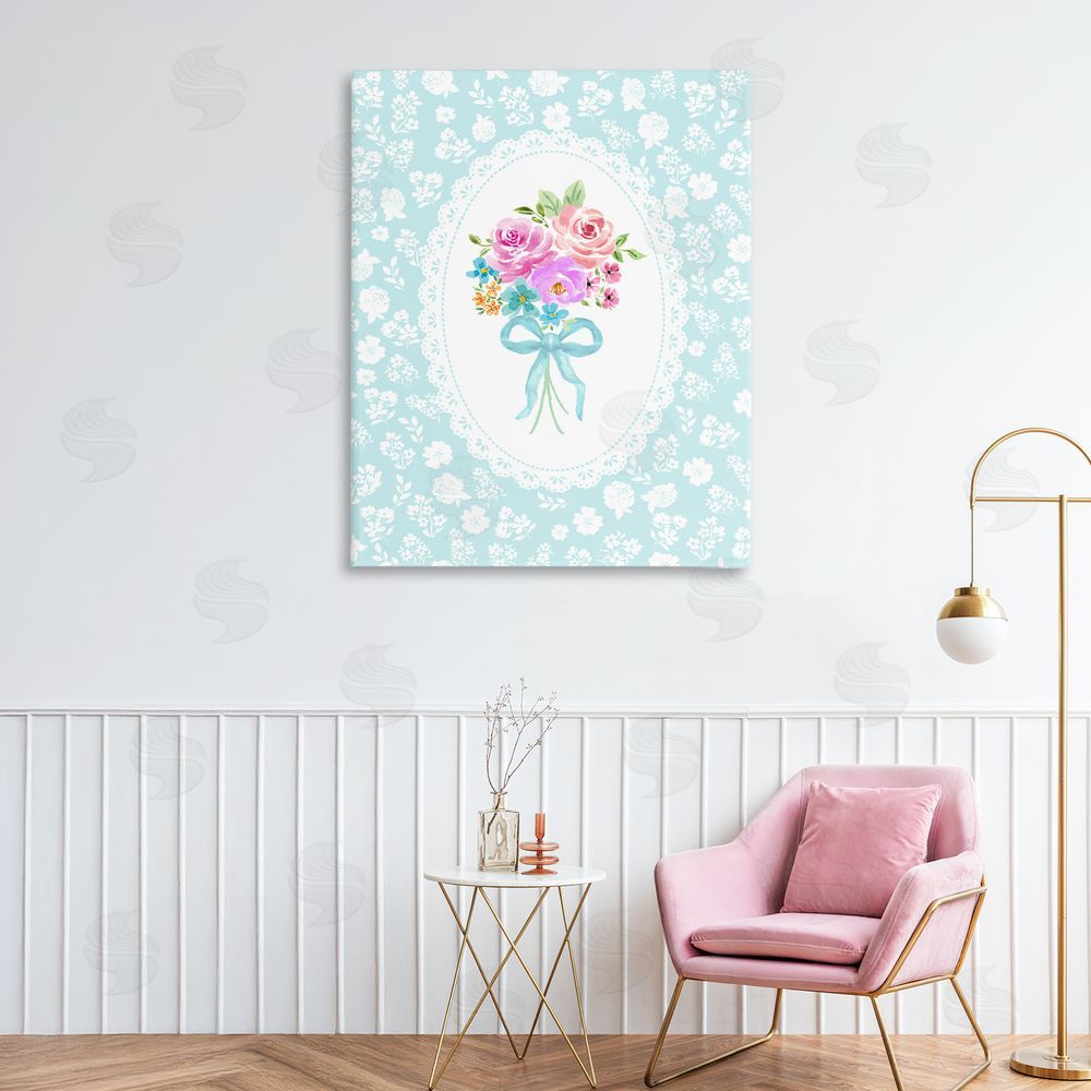Corinne Haig Aqua Feminine Bouquet Stretched Canvas Wall Art in Room