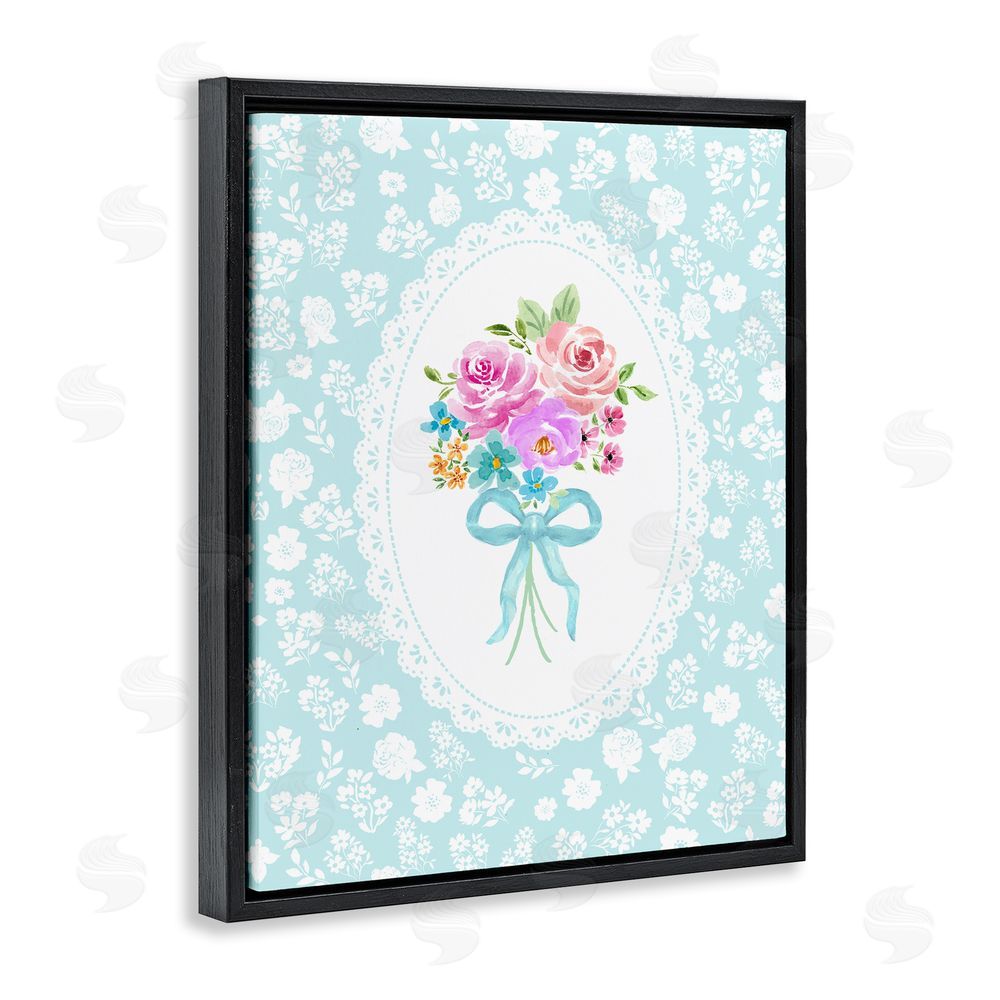 Corinne Haig Aqua Feminine Bouquet Black Floating Frame Canvas Wall Art Print