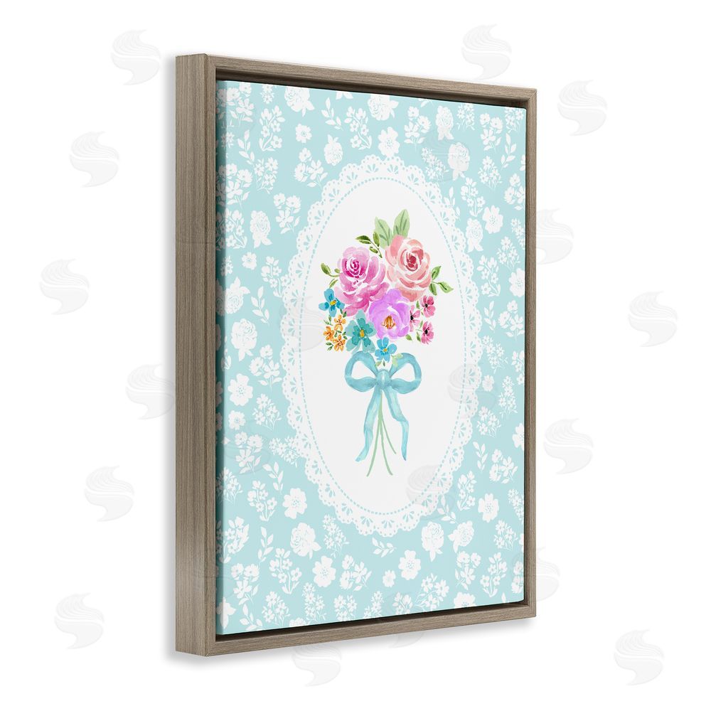 Corinne Haig Aqua Feminine Bouquet Brown Floating Frame Canvas Wall Art Print