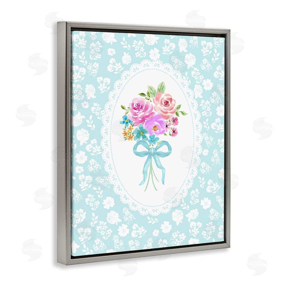 Corinne Haig Aqua Feminine Bouquet Gray Floating Frame Canvas Wall Art Print