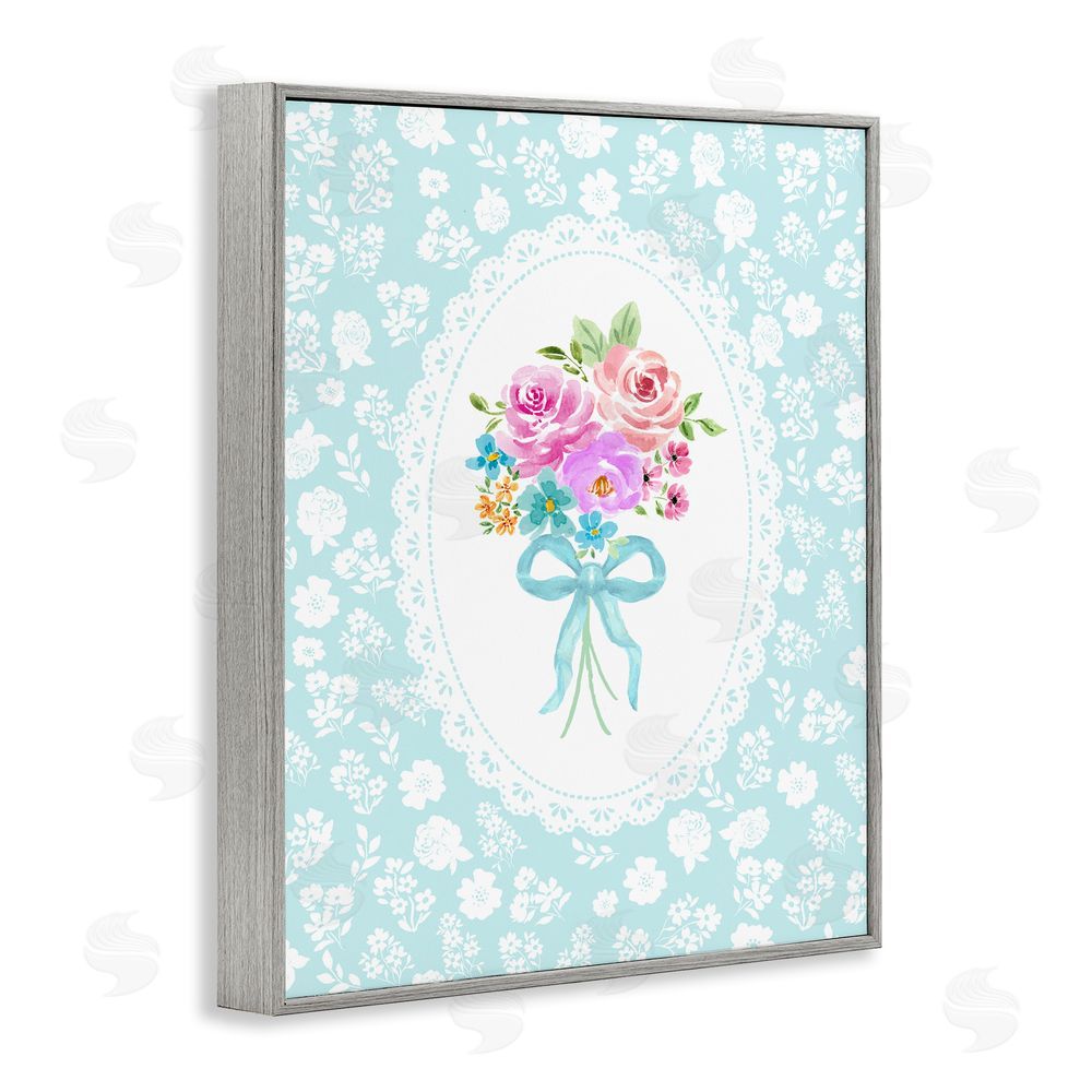 Corinne Haig Aqua Feminine Bouquet Gray Framed Giclee Wall Art Print