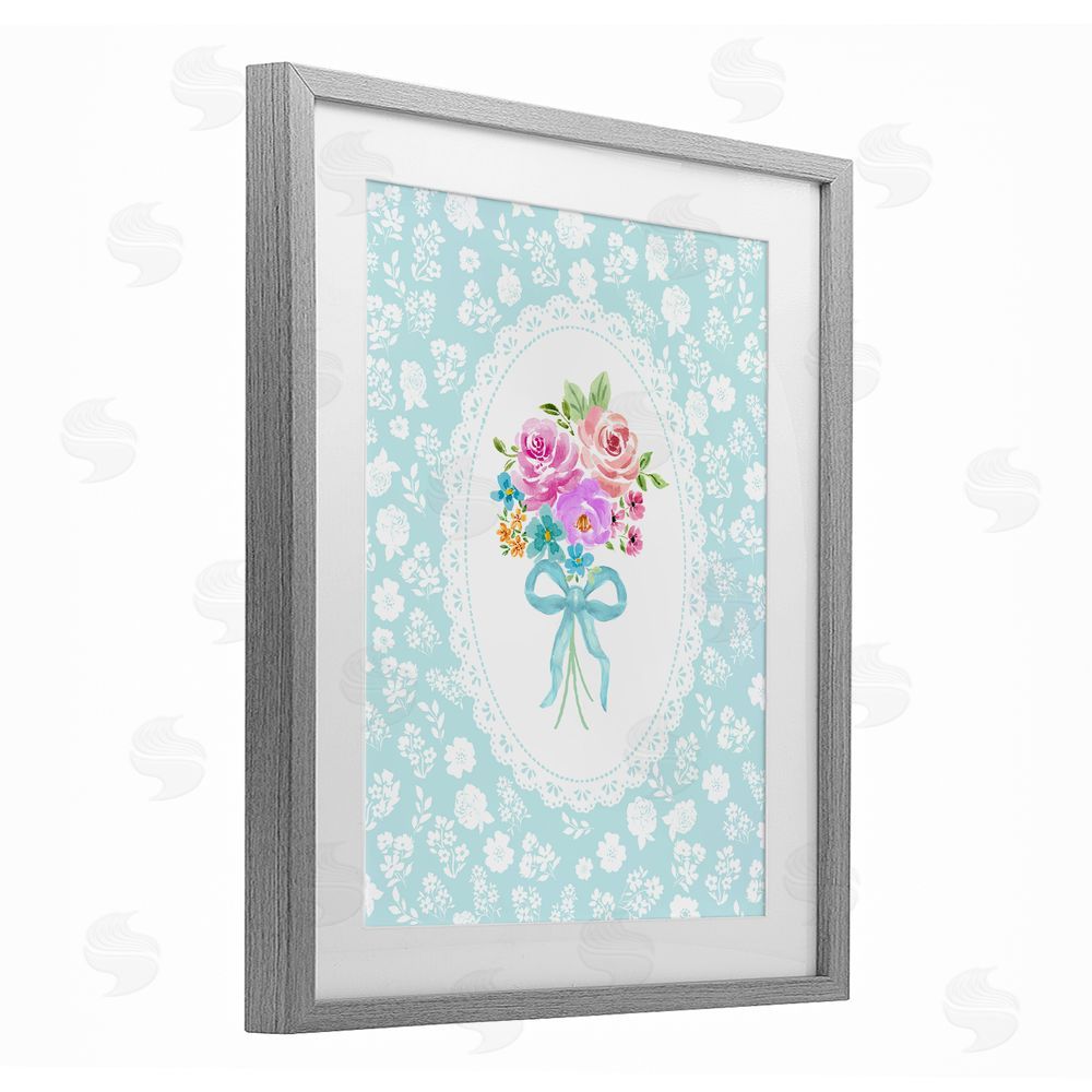 Corinne Haig Aqua Feminine Bouquet Gray Framed Print Under Glass Wall Art