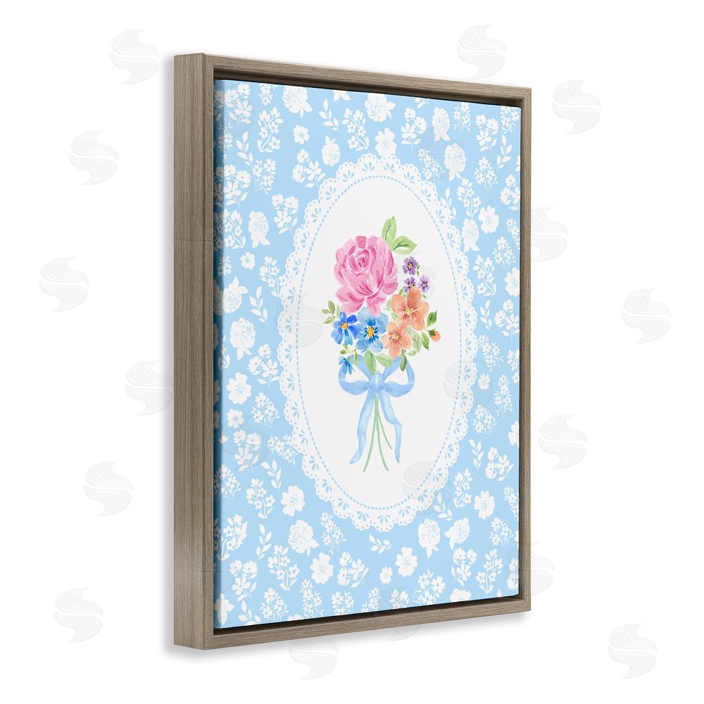 Corinne Haig Blue Feminine Bouquet Brown Floating Frame Canvas Wall Art Print