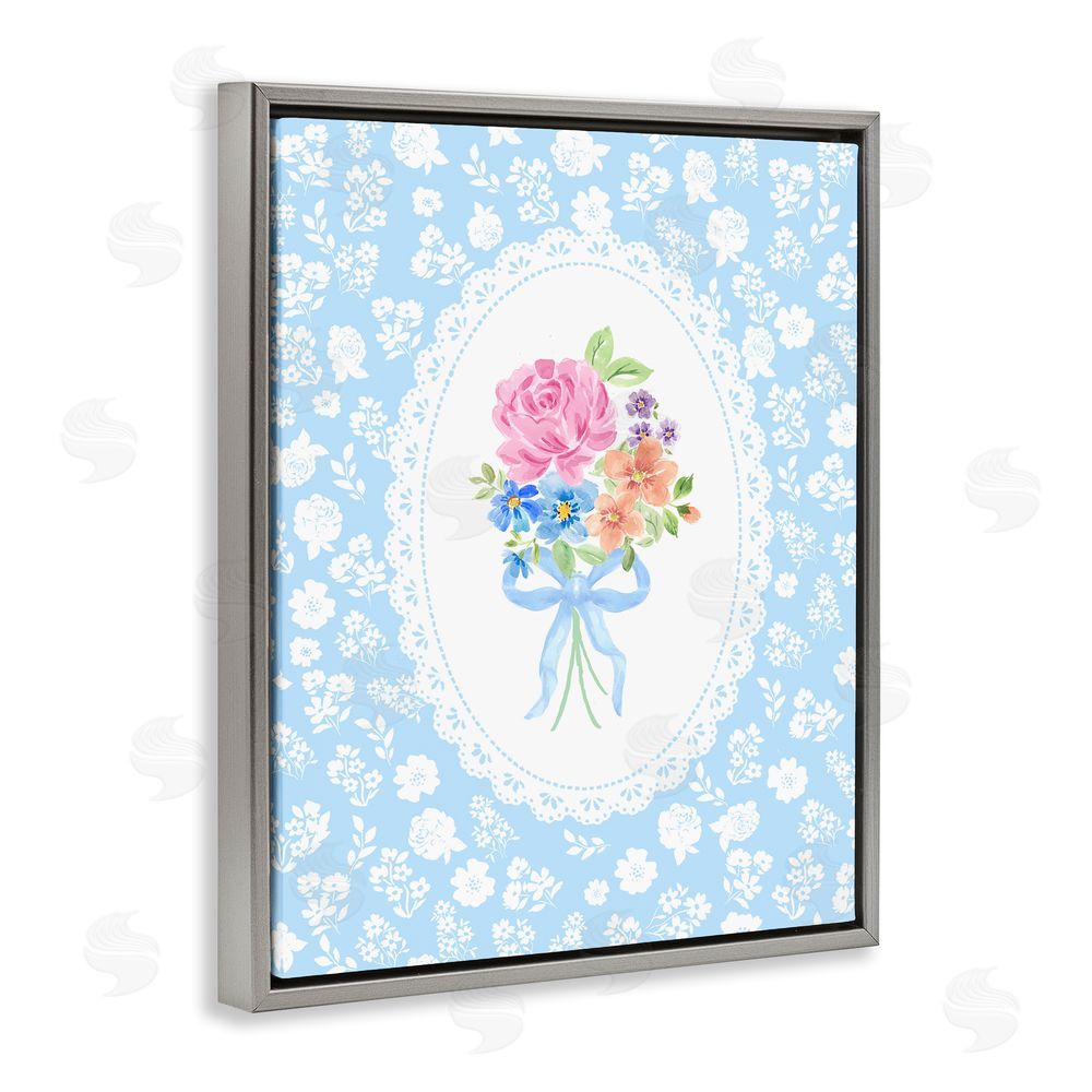 Corinne Haig Blue Feminine Bouquet Gray Floating Frame Canvas Wall Art Print