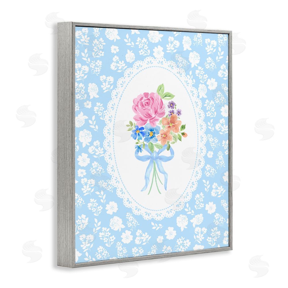 Corinne Haig Blue Feminine Bouquet Gray Framed Giclee Wall Art Print