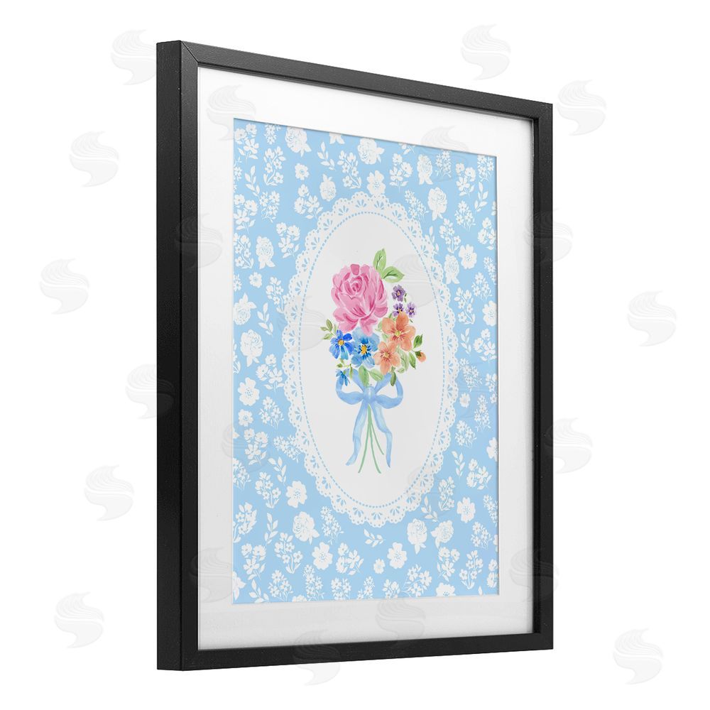 Corinne Haig Blue Feminine Bouquet Black Framed Print Under Glass Wall Art