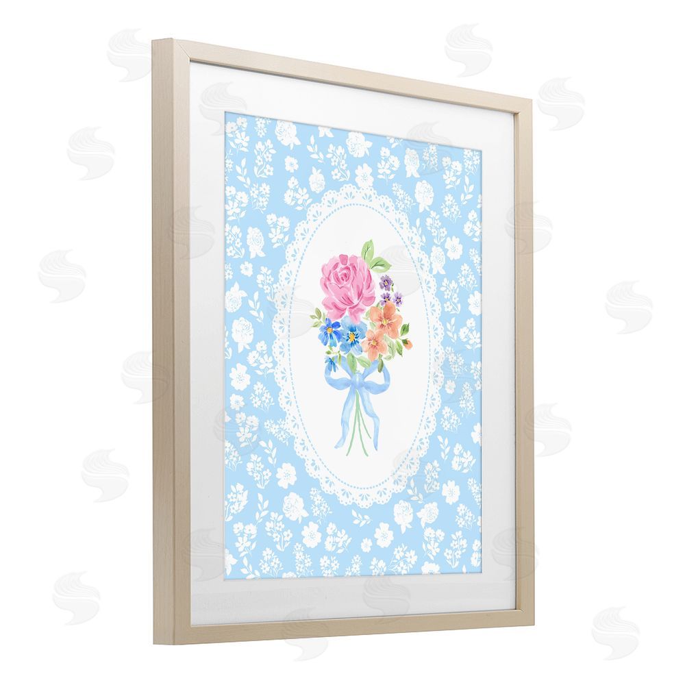 Corinne Haig Blue Feminine Bouquet Birch Framed Print Under Glass Wall Art