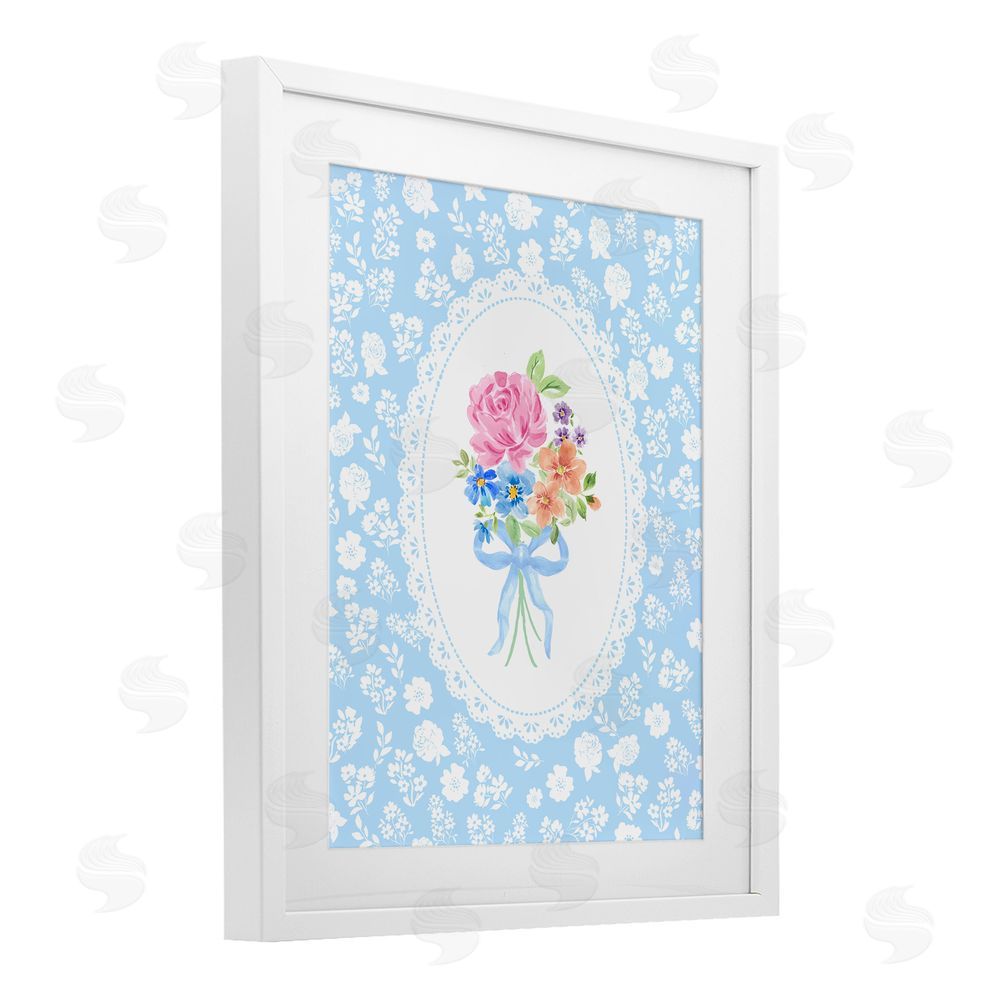 Corinne Haig Blue Feminine Bouquet White Framed Print Under Glass Wall Art