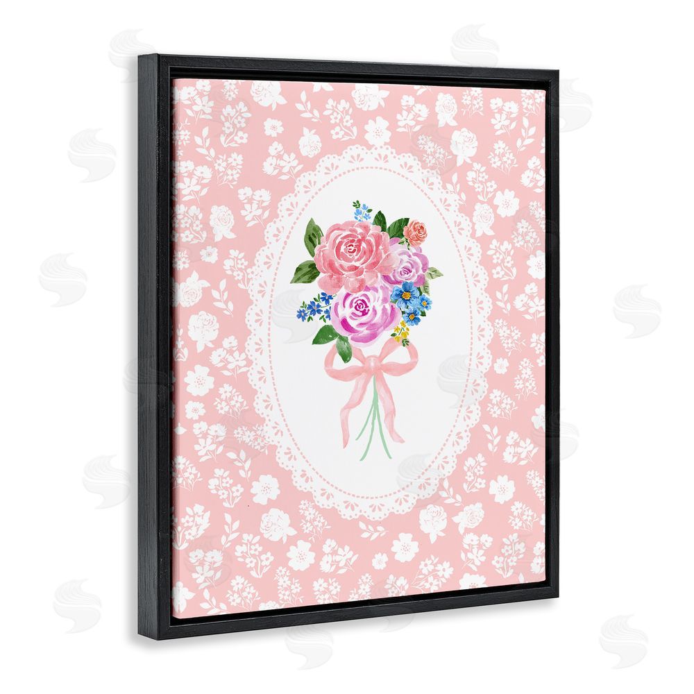 Corinne Haig Peach Feminine Bouquet Black Floating Frame Canvas Wall Art Print