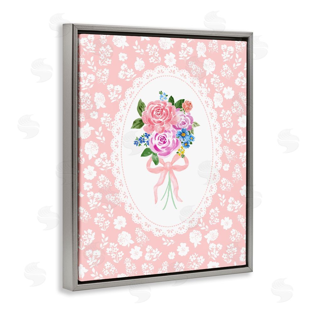 Corinne Haig Peach Feminine Bouquet Gray Floating Frame Canvas Wall Art Print