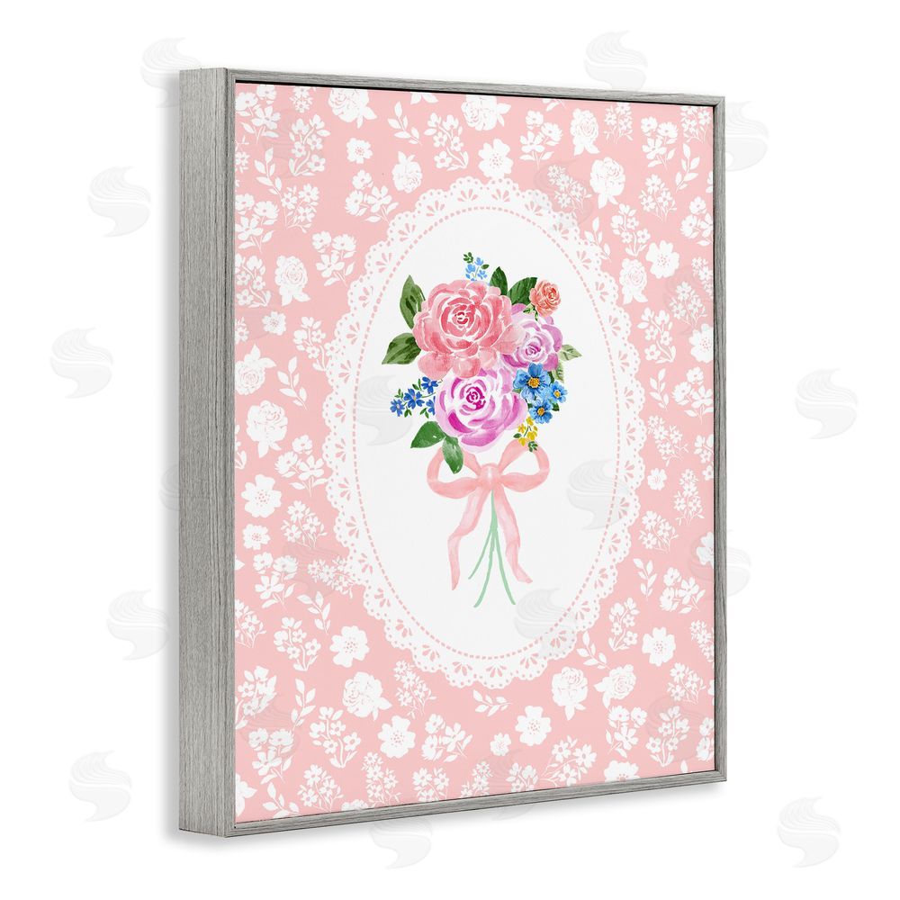 Corinne Haig Peach Feminine Bouquet Gray Framed Giclee Wall Art Print