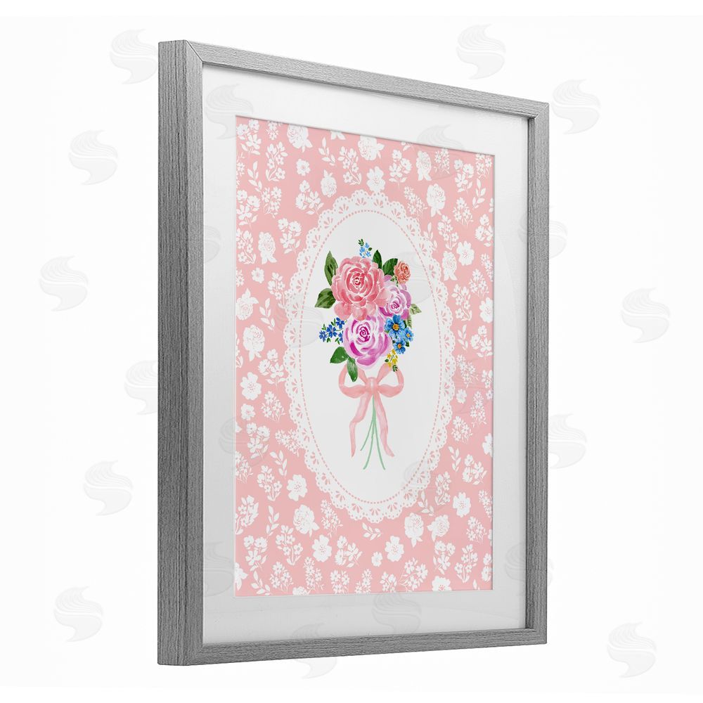 Corinne Haig Peach Feminine Bouquet Gray Framed Print Under Glass Wall Art