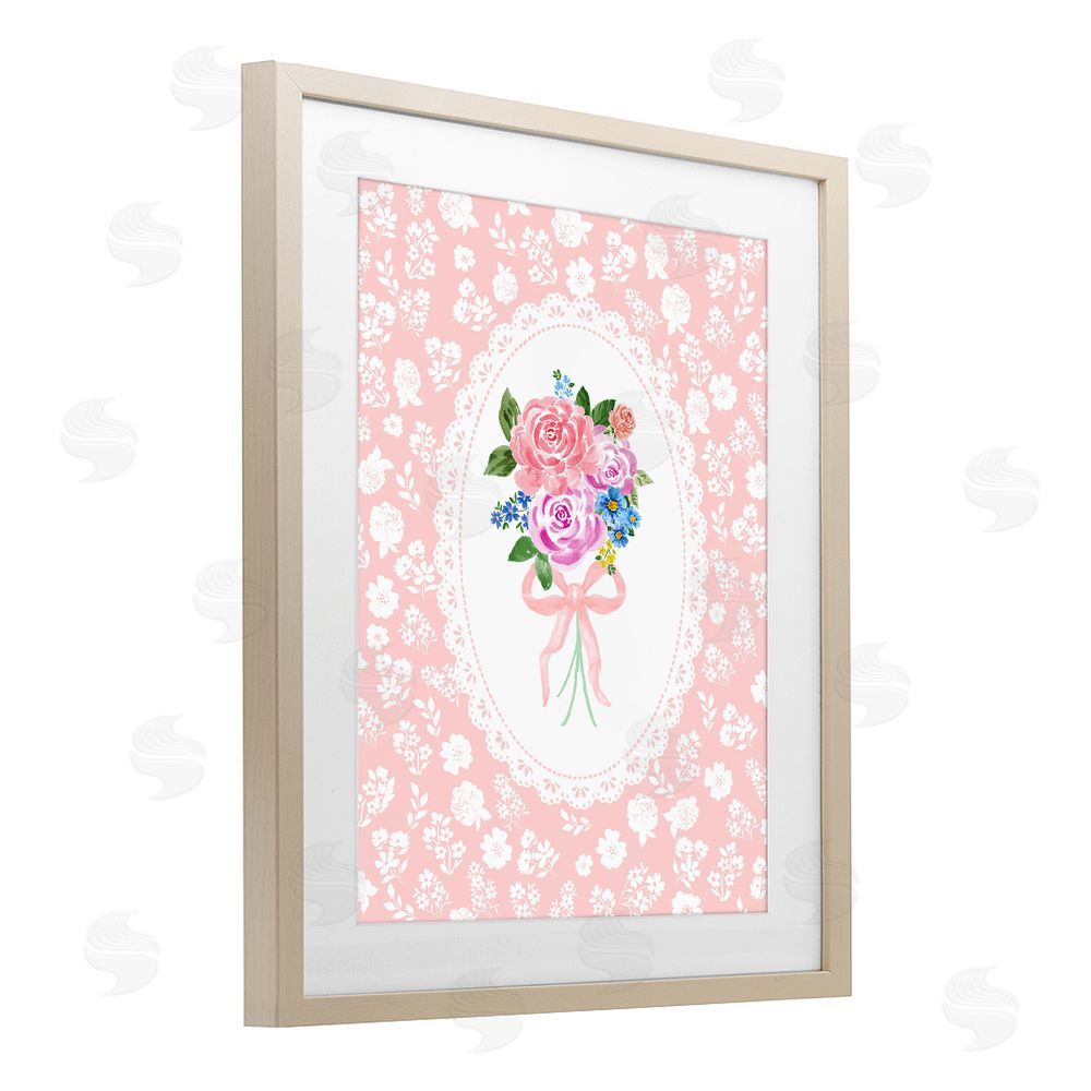 Corinne Haig Peach Feminine Bouquet Brown Framed Print Under Glass Wall Art