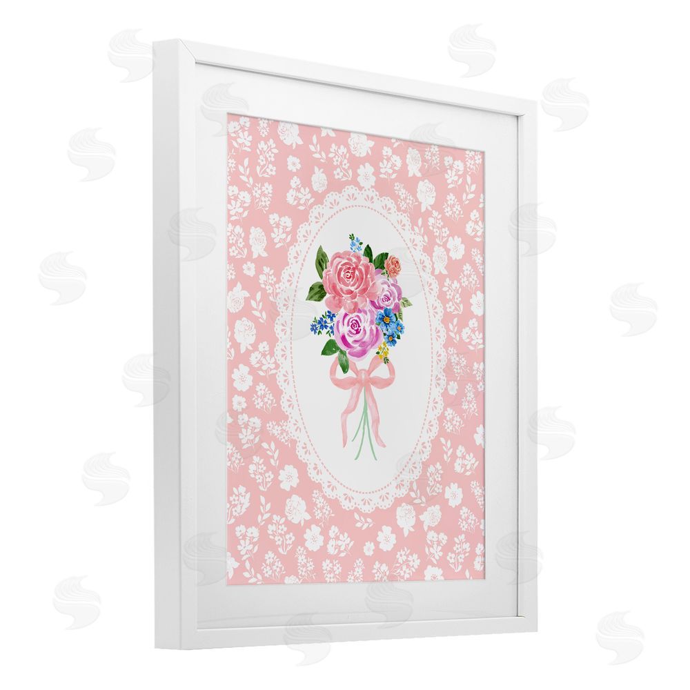 Corinne Haig Peach Feminine Bouquet White Framed Print Under Glass Wall Art
