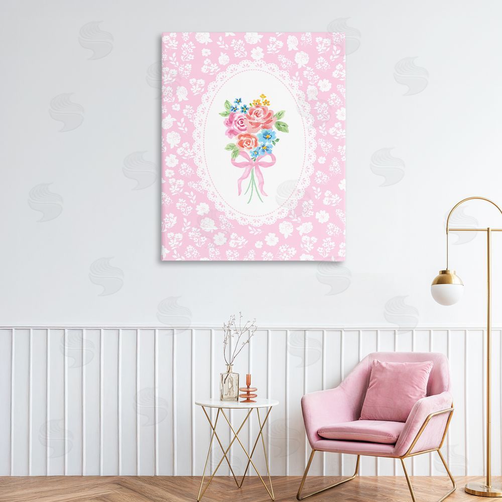 Corinne Haig Pink Feminine Bouquet Stretched Canvas Wall Art Print in Room