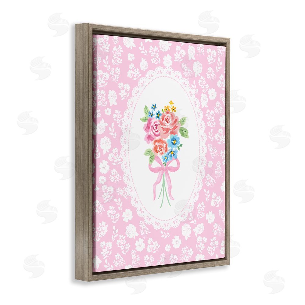 Corinne Haig Pink Feminine Bouquet Brown Floating Frame Canvas Wall Art Print