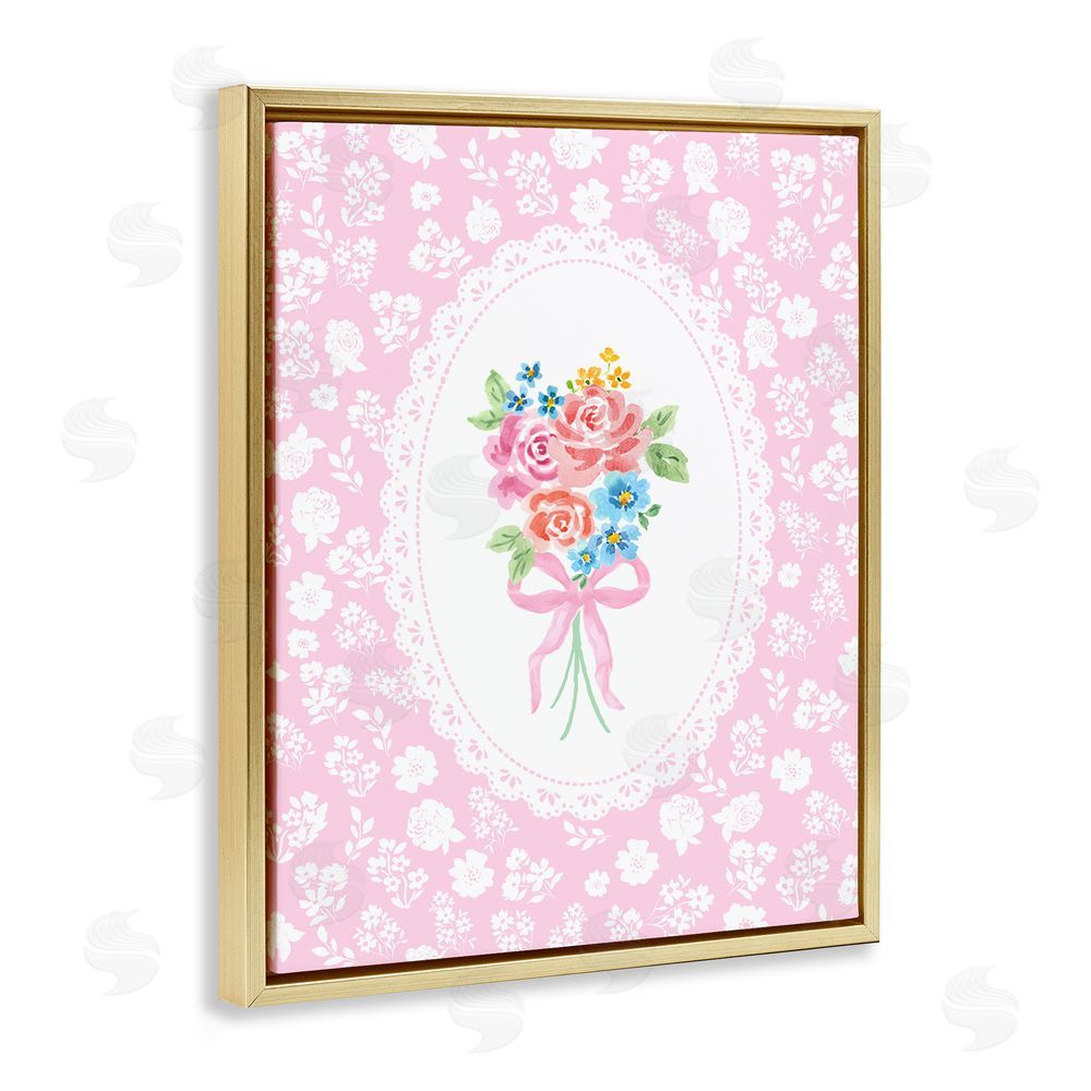 Corinne Haig Pink Feminine Bouquet Gold Floating Frame Canvas Wall Art Print