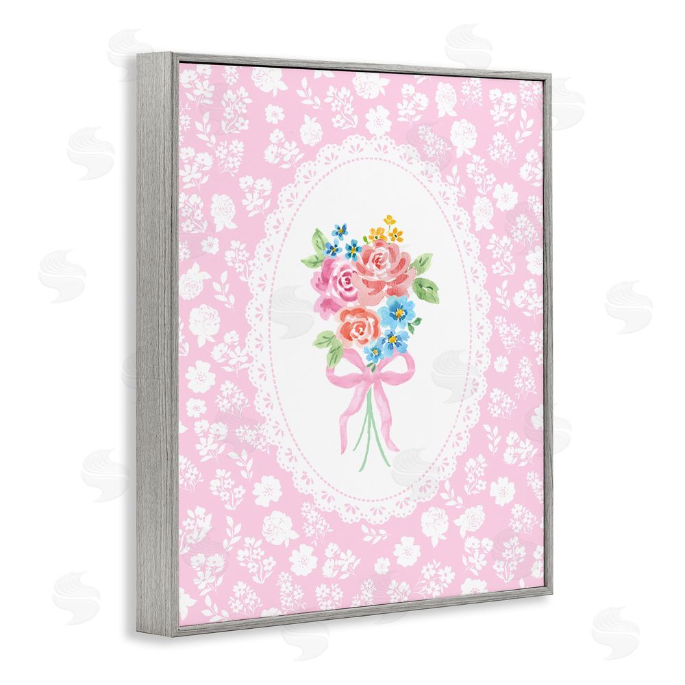 Corinne Haig Pink Feminine Bouquet Gray Framed Giclee Wall Art Print