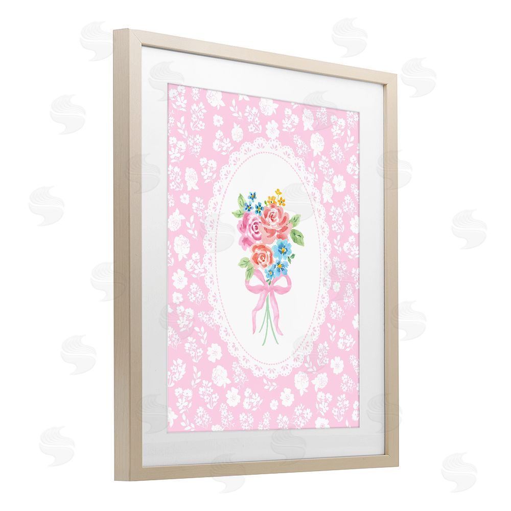Corinne Haig Pink Feminine Bouquet Brown Framed Print Under Glass Wall Art