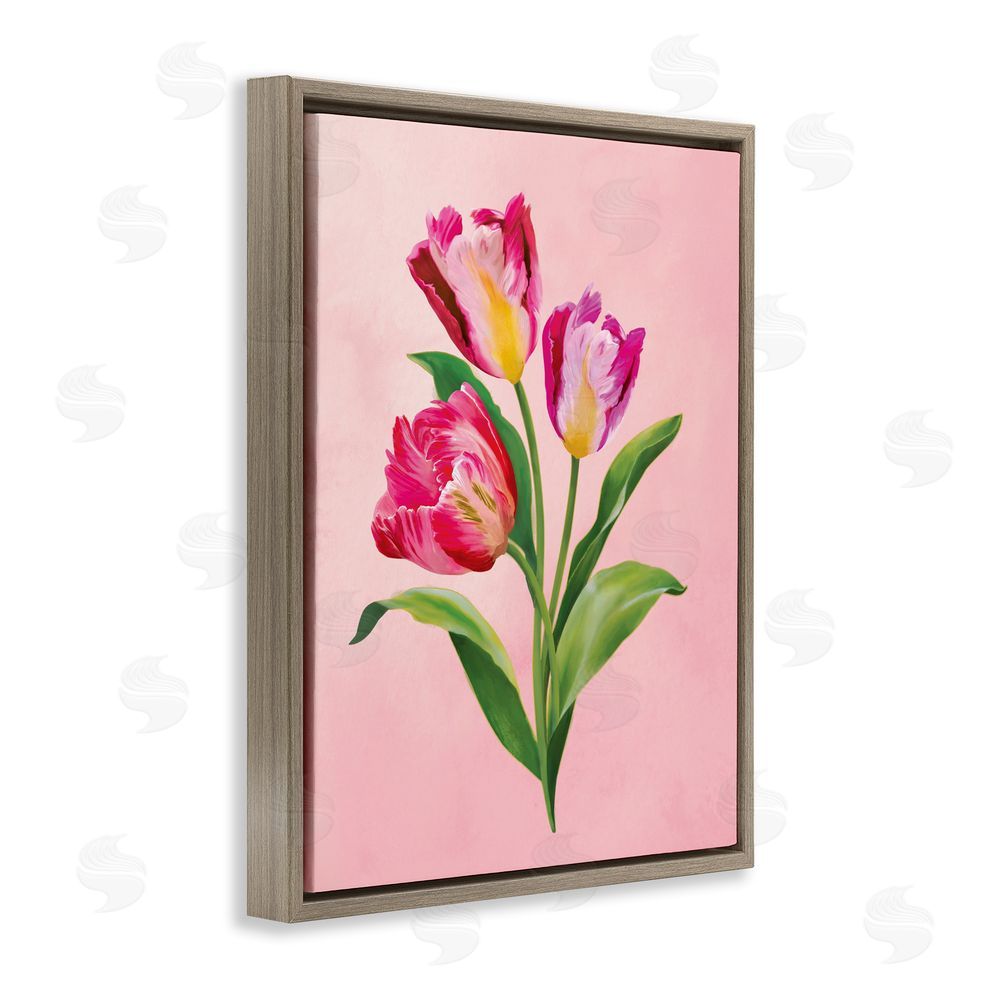 Diane Neukirch Vibrant Magenta Tulips Brown Floating Framed Canvas Wall Art Print