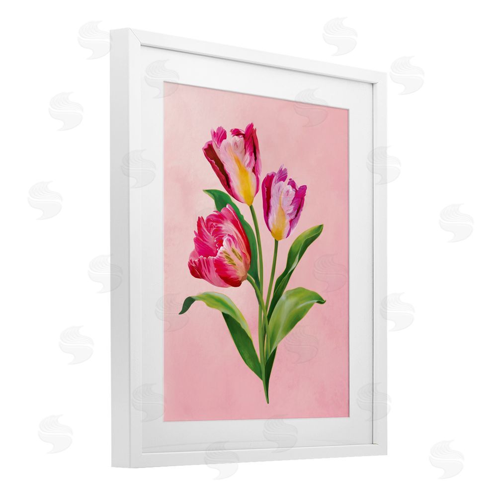 Diane Neukirch Vibrant Magenta Tulips White Framed Print Under Glass with White Mat Wall Art