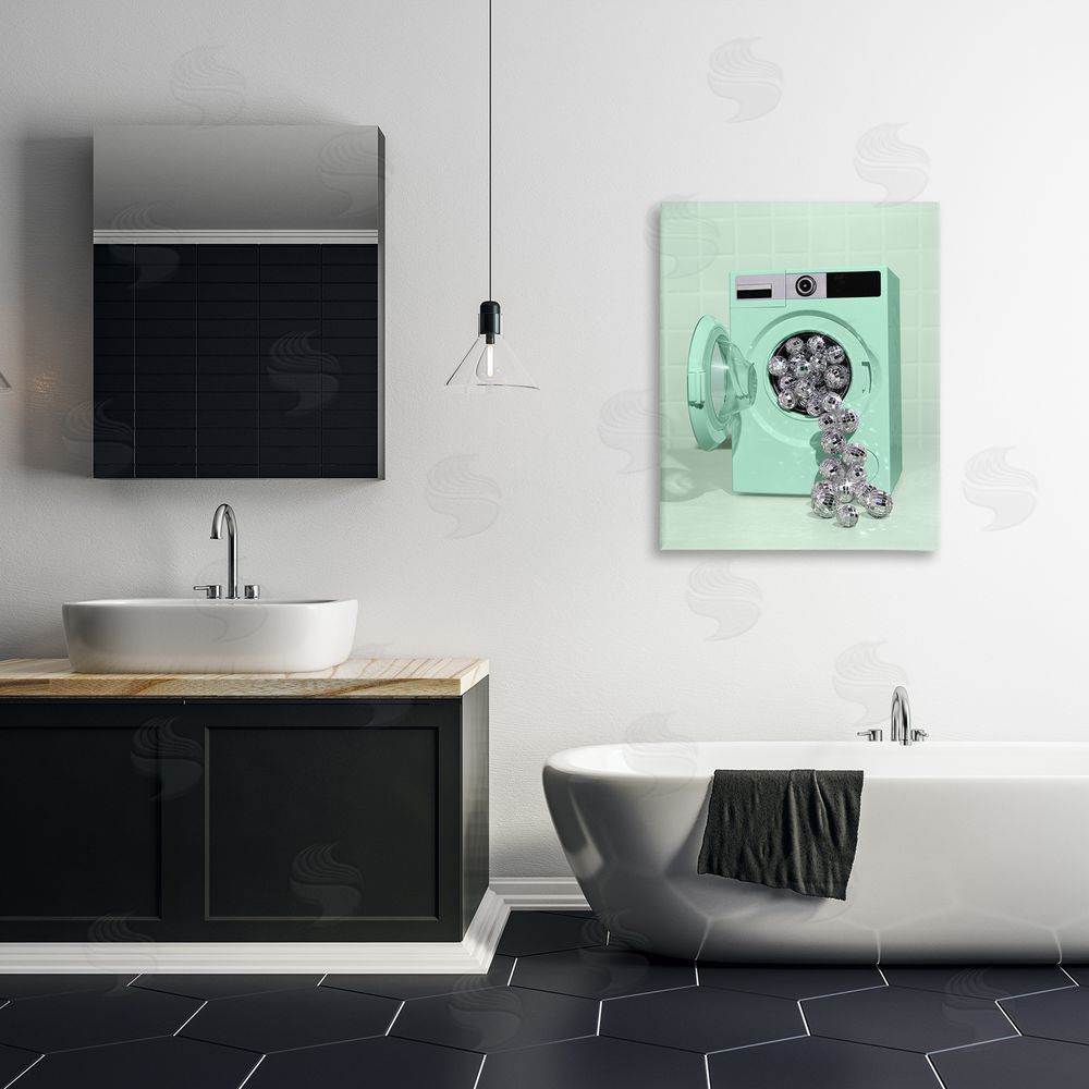 LISH Creative Disco Laundry Machine over Green Stretched Canvas Wall Art in Room