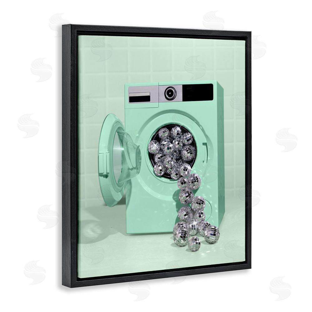 LISH Creative Disco Laundry Machine over Green Black Floating Frame Canvas Wall Art Print