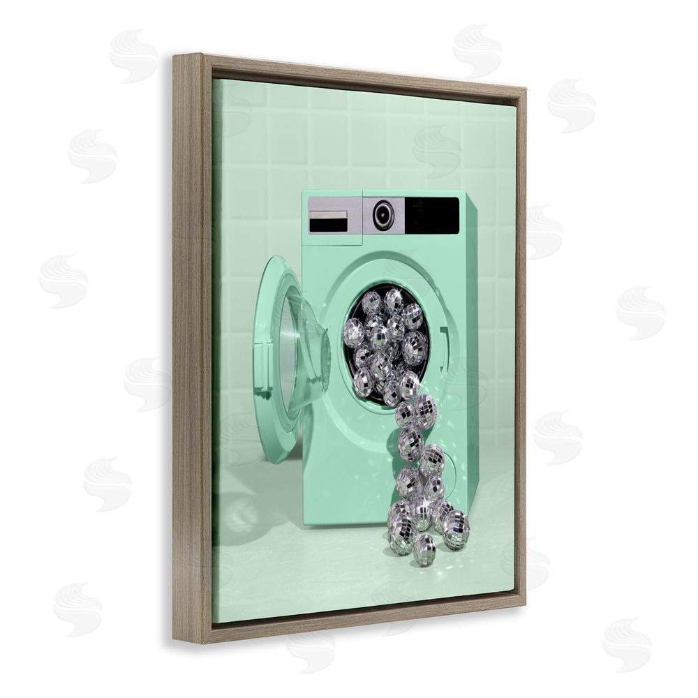 LISH Creative Disco Laundry Machine over Green Brown Floating Frame Canvas Wall Art Print
