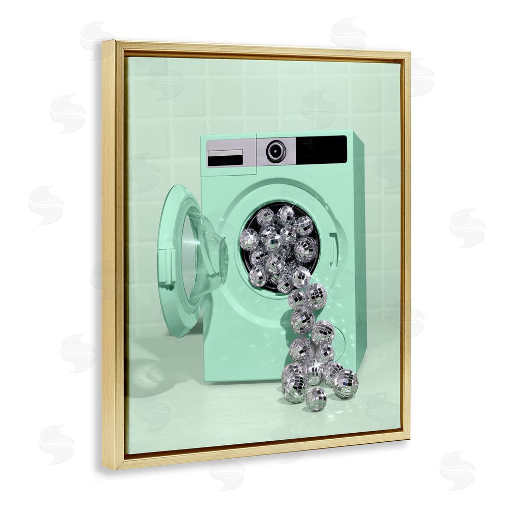 LISH Creative Disco Laundry Machine over Green Gold Floating Frame Canvas Wall Art Print