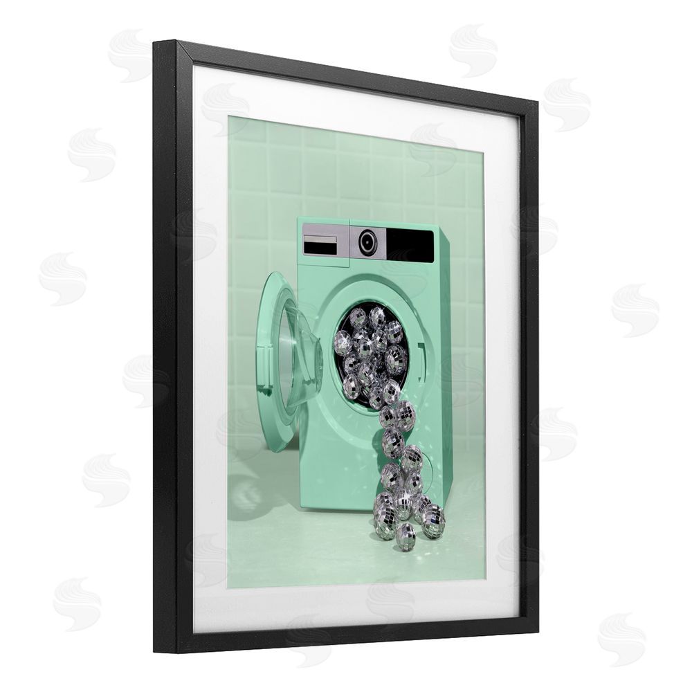 LISH Creative Disco Laundry Machine over Green Black Framed Print Under Glass Wall Art