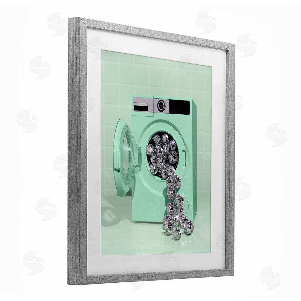 LISH Creative Disco Laundry Machine over Green Gray Framed Print Under Glass Wall Art