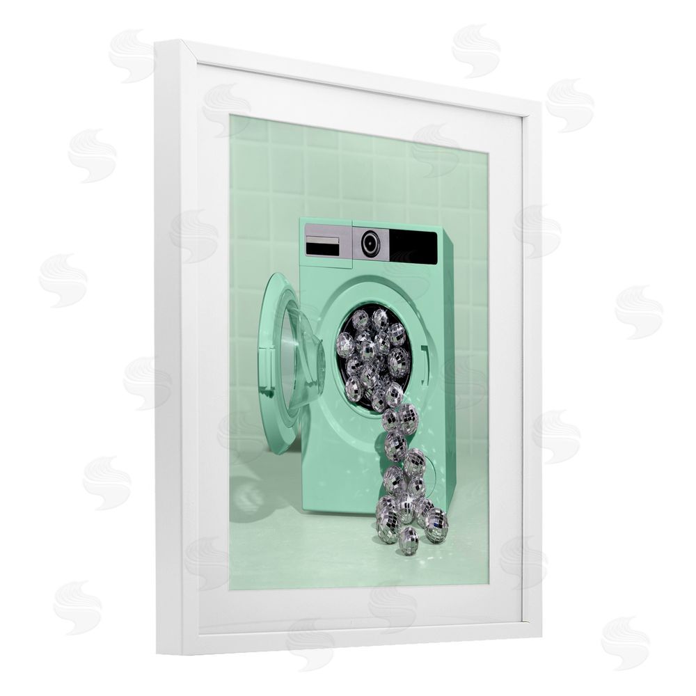 LISH Creative Disco Laundry Machine over Green White Framed Print Under Glass Wall Art