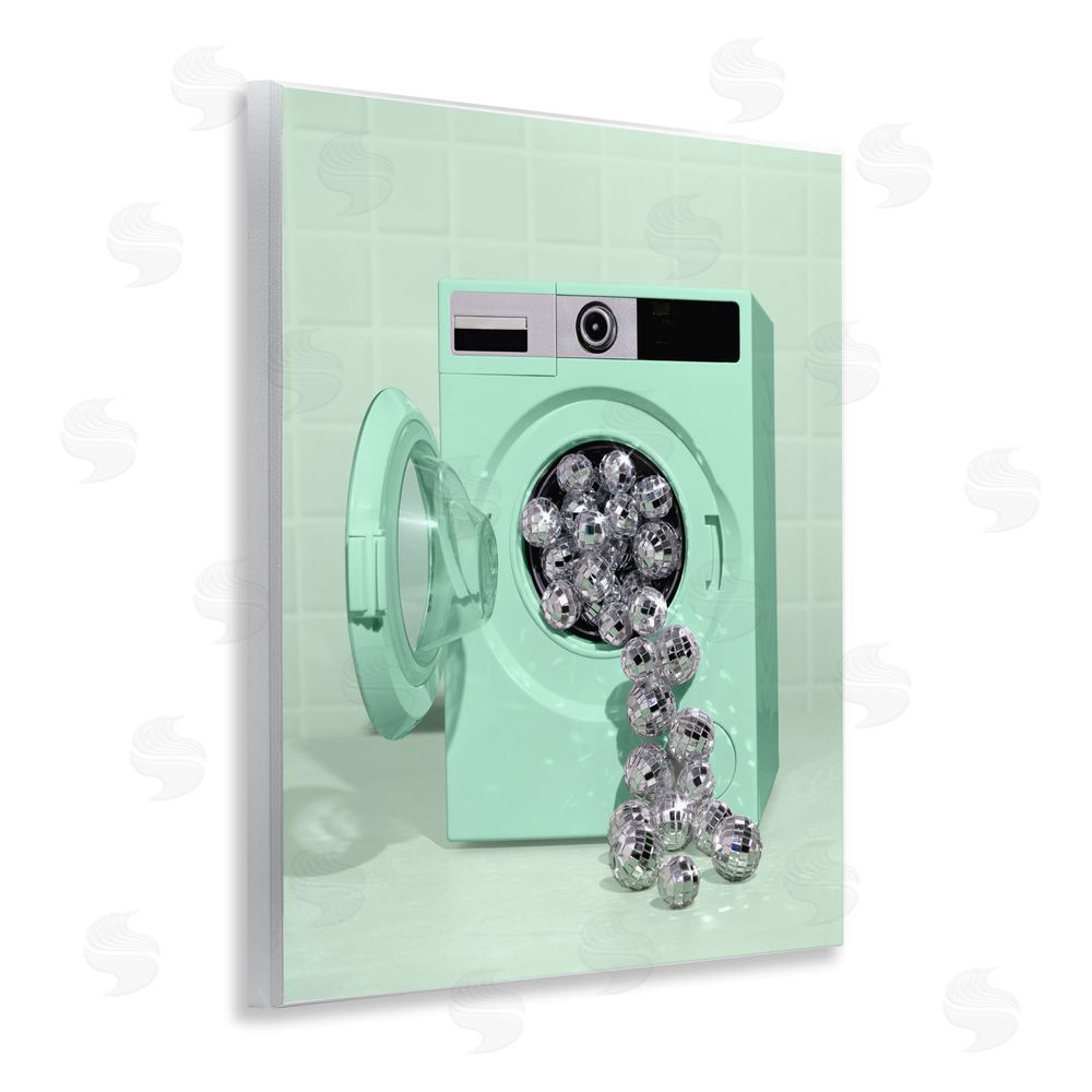 LISH Creative Disco Laundry Machine over Green Wall Plaque with Fixed Lithograph Print