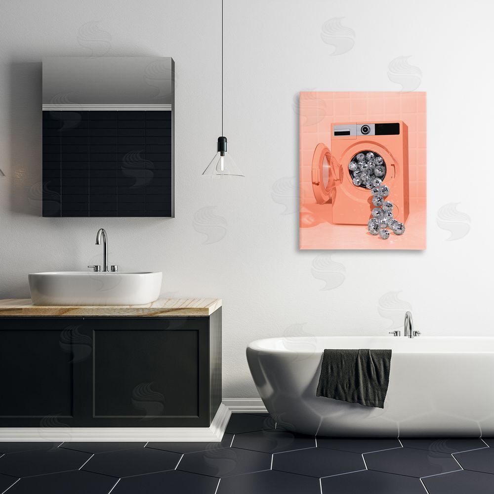 LISH Creative Disco Laundry Machine over Orange Stretched Canvas Wall Art in Room