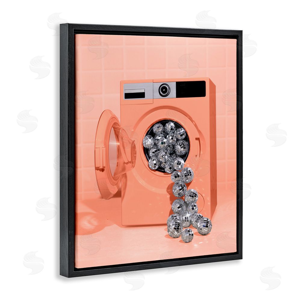 LISH Creative Disco Laundry Machine over Orange Black Floating Frame Canvas Wall Art Print
