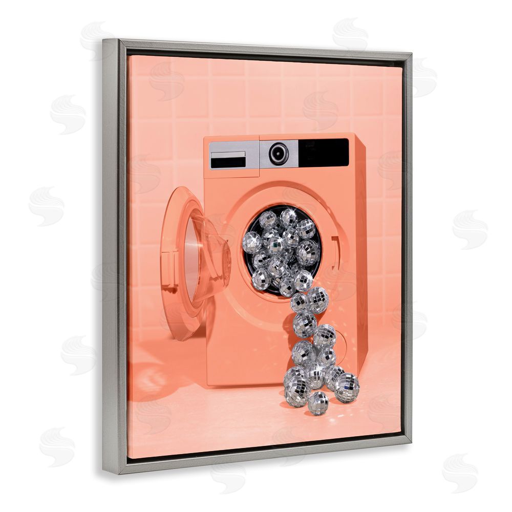 LISH Creative Disco Laundry Machine over Orange Gray Floating Frame Canvas Wall Art Print