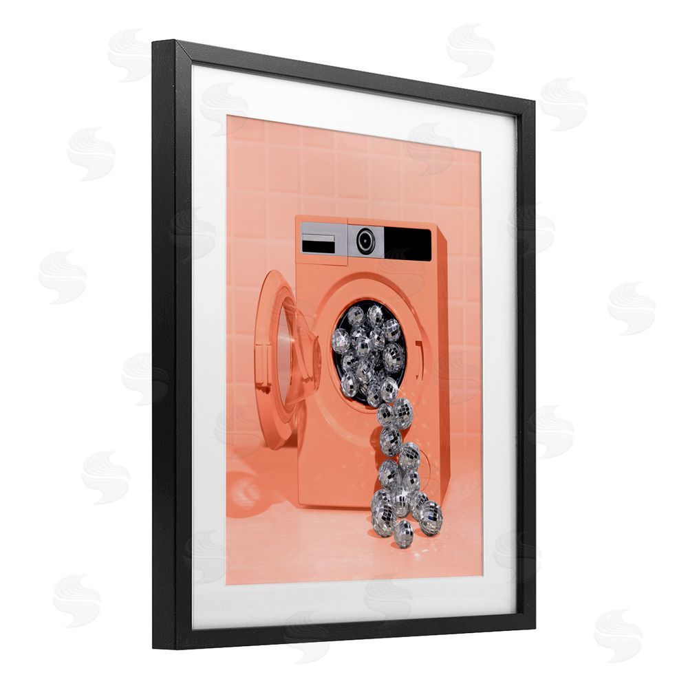 LISH Creative Disco Laundry Machine over Orange Black Framed Print Under Glass Wall Art
