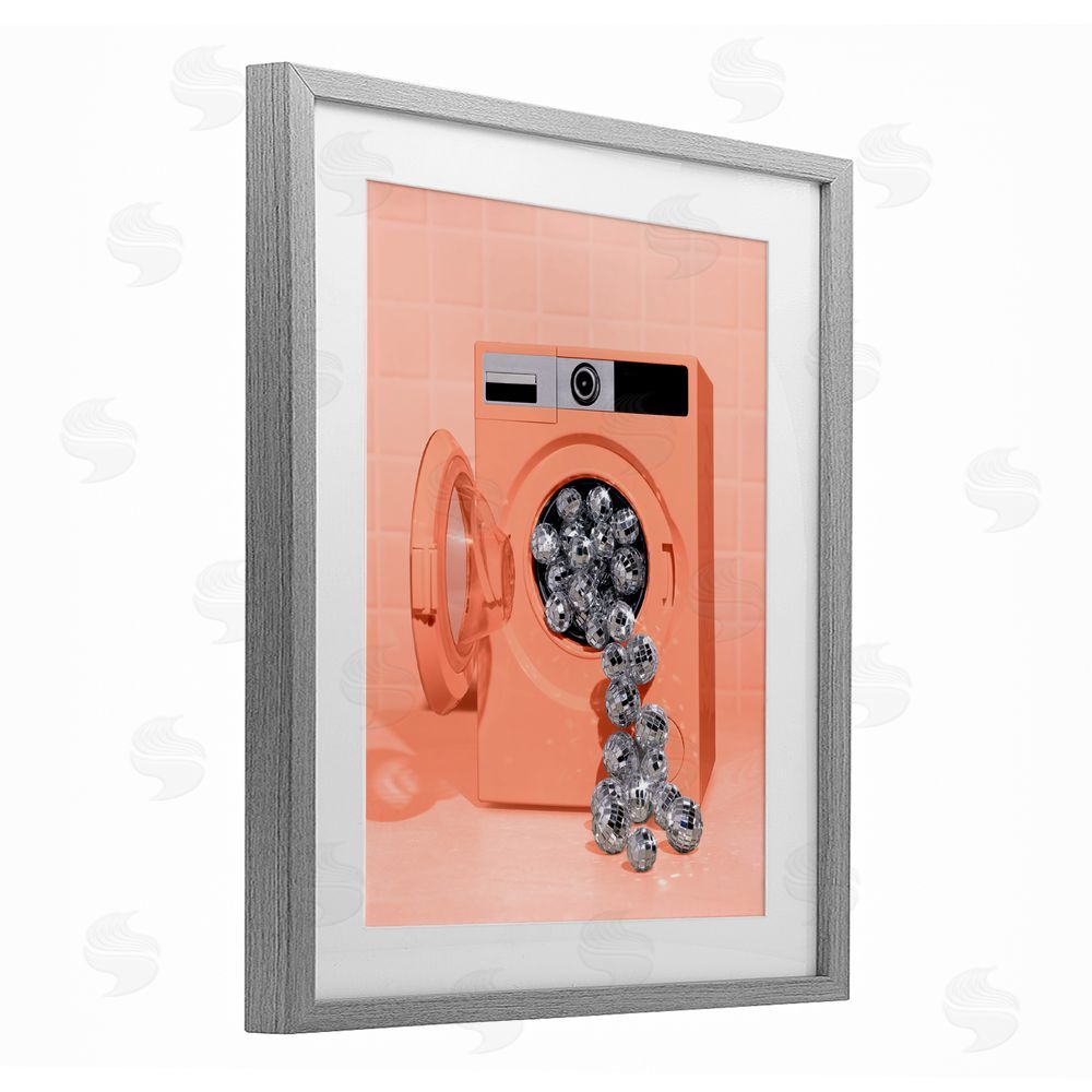 LISH Creative Disco Laundry Machine over Orange Gray Framed Print Under Glass Wall Art