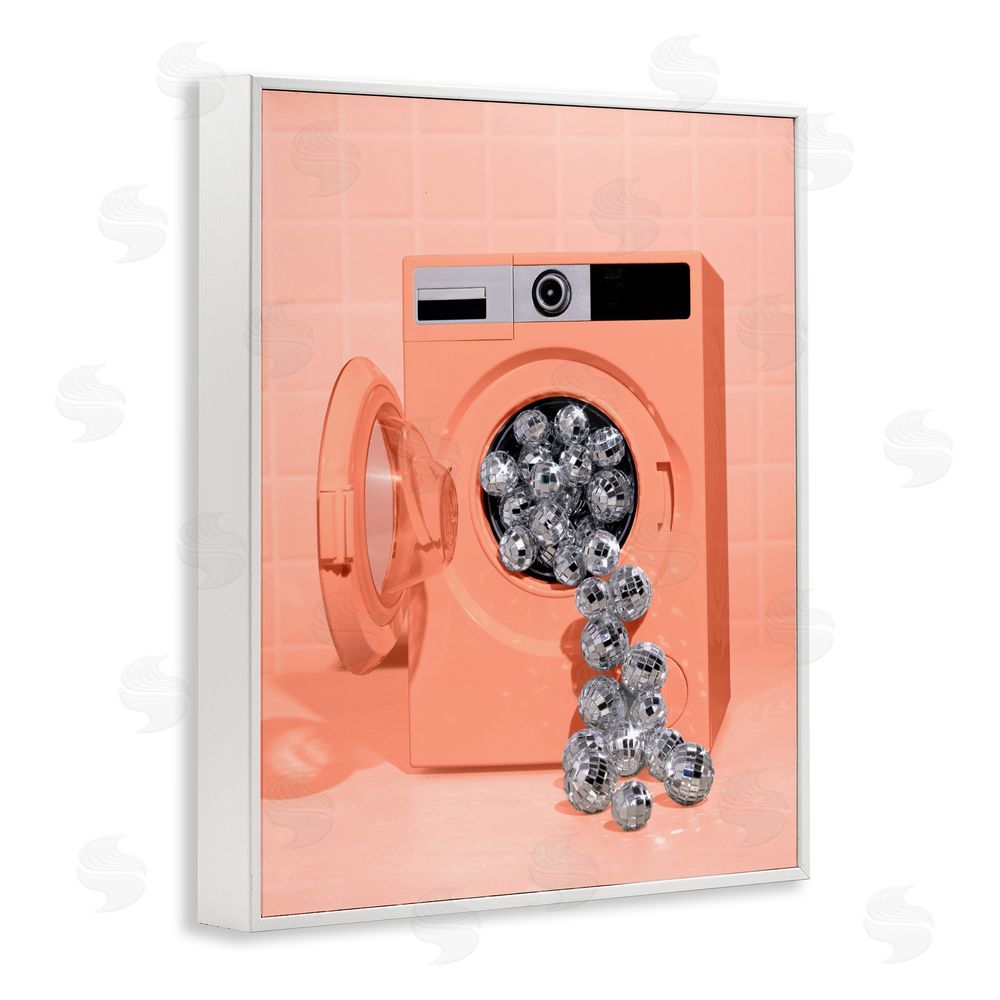 LISH Creative Disco Laundry Machine over Orange White Framed Giclee Wall Art Print