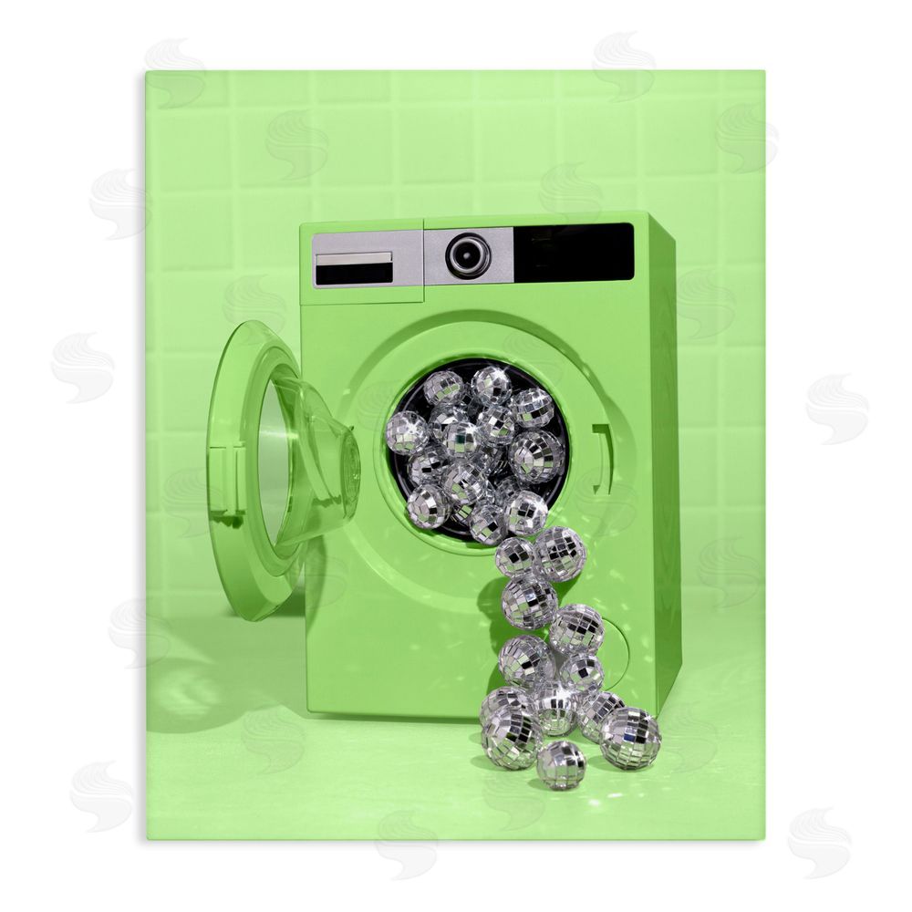 LISH Creative Disco Laundry Machine over Lime Stretched Canvas Wall Art
