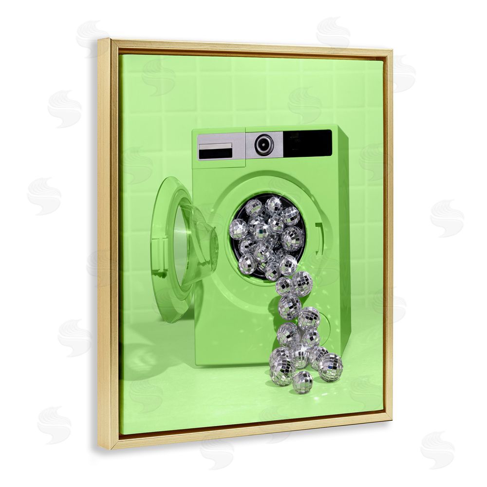 LISH Creative Disco Laundry Machine over Lime Gold Floating Frame Canvas Wall Art Print