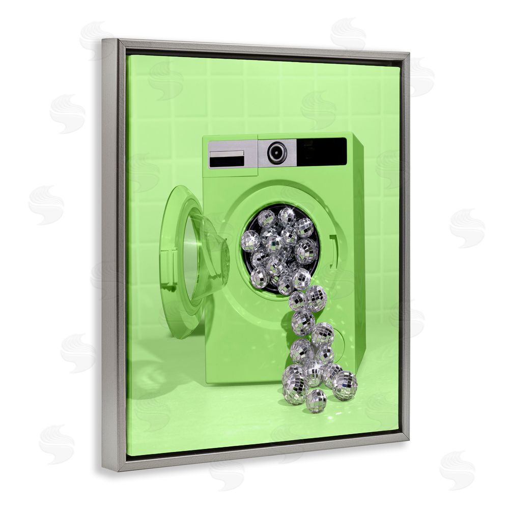 LISH Creative Disco Laundry Machine over Lime Gray Floating Frame Canvas Wall Art Print