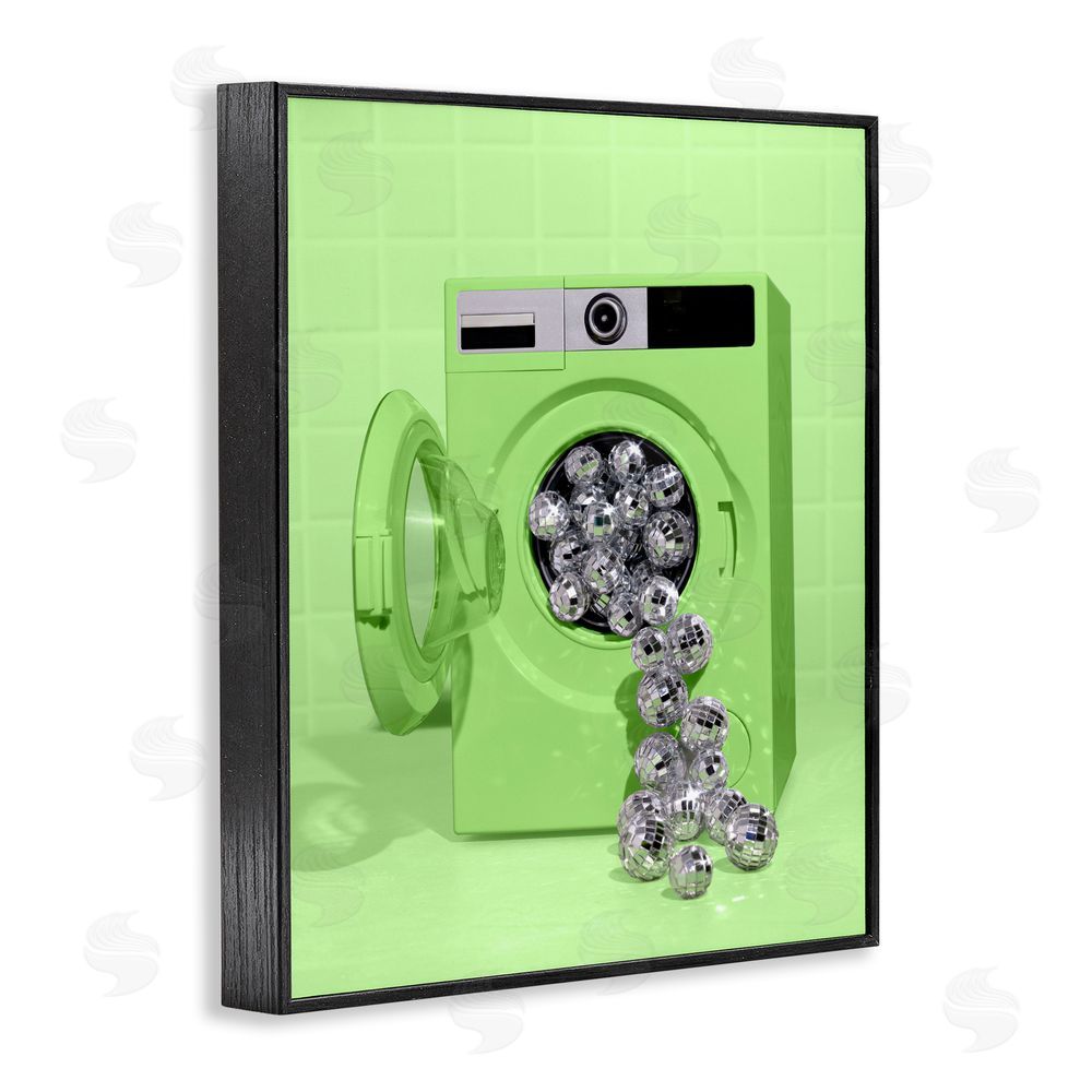 LISH Creative Disco Laundry Machine over Lime Black Framed Giclee Wall Art Print